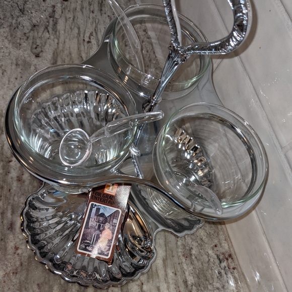 Irvinware VTG Clamshell Bowls, Glass Dishes & Spoons W/ Box Gourmet Lazy Susan - Picture 8 of 12